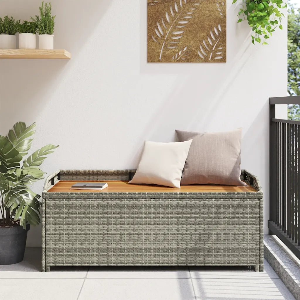 Panca da Giardino con Vano Portaoggetti 120cm Polyrattan Grigio 46481