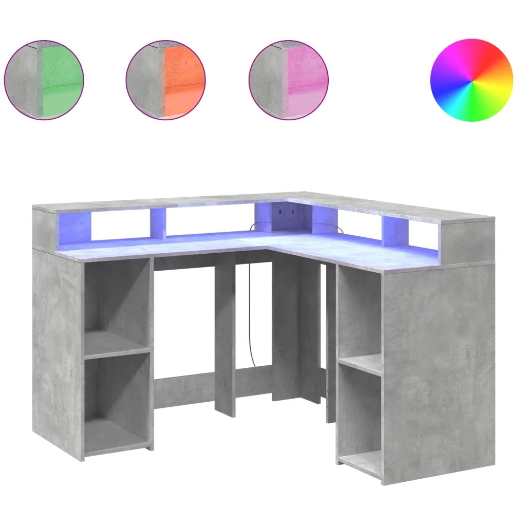 Scrivania con Luci LED Grigio Cemento 130x130x91 cm Multistrato 3309450