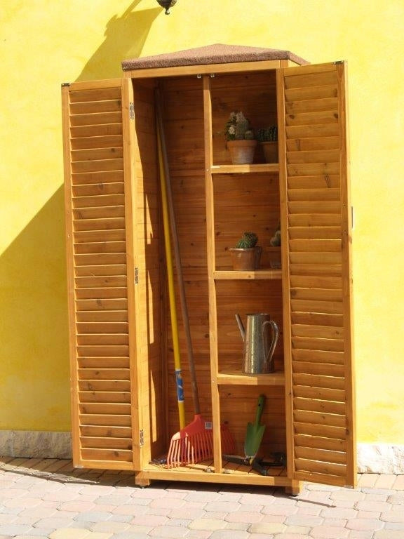 Armadio Mobile Mobiletto da Giardino in Legno Box Porta Attrezzi per Esterno