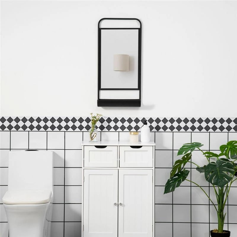 SPECCHIO DA PARETE CON MENSOLA INFERIORE E STRUTTURA IN METALLO, 36.2X12X71.7CM, NERO