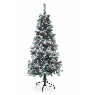 Albero Di Natale Sestriere 150cm 350 Rami con Neve Pigne e Bacche
