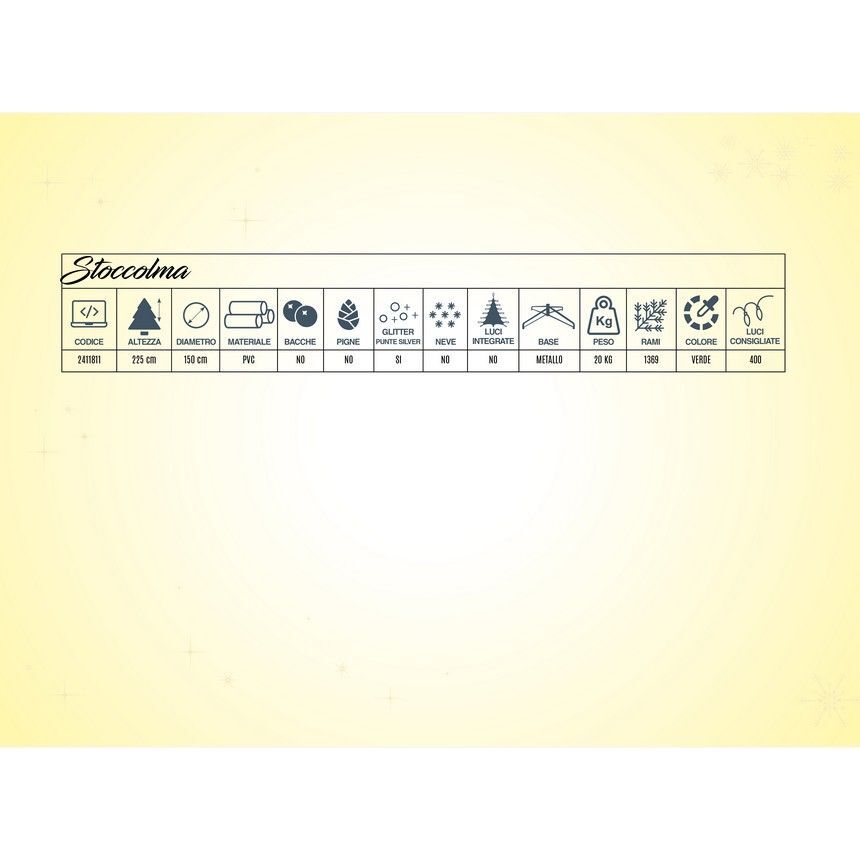 Albero di Natale Stoccolma 225 cm 1369 rami con pigne in pvc
