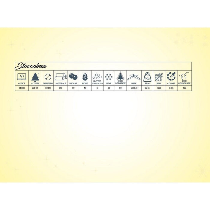 Albero di Natale Stoccolma 225 cm 1369 rami con pigne in pvc