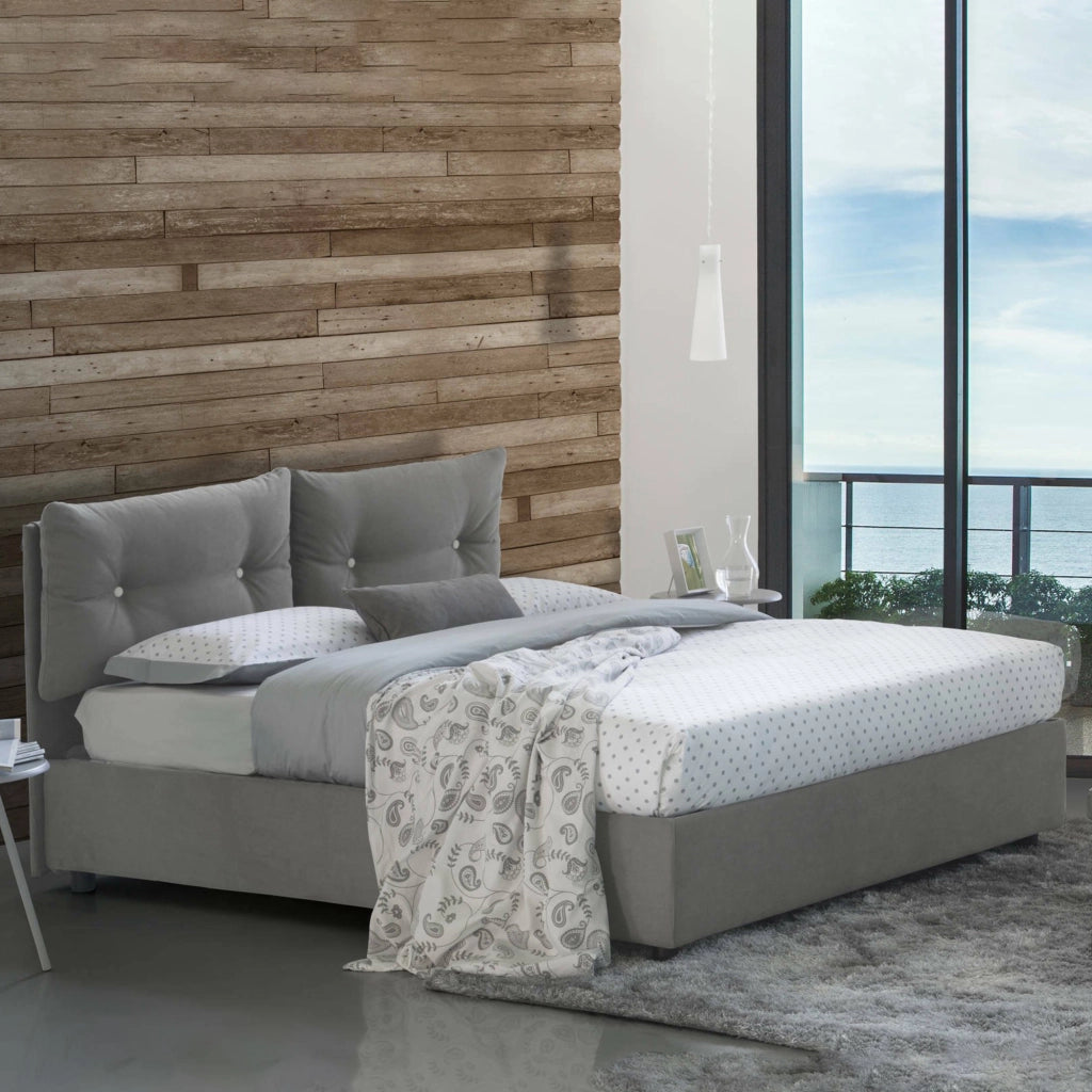 Letto singolo Sabazia, Letto contenitore con rivestimento in tessuto, Made in Italy, Apertura frontale, con materasso cm 80x190 incluso, Grigio