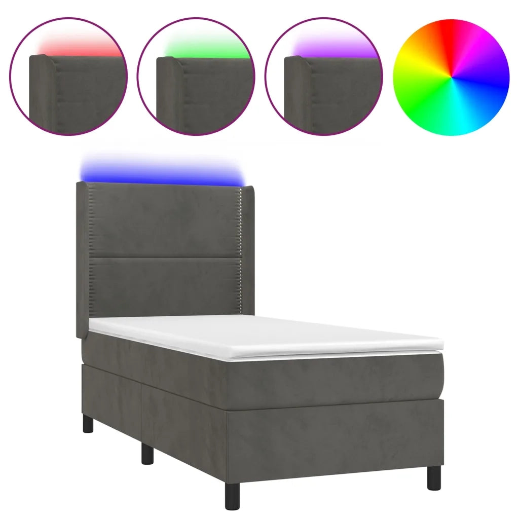 Letto a Molle con Materasso e LED Grigio Scuro 90x190cm Velluto 3139476