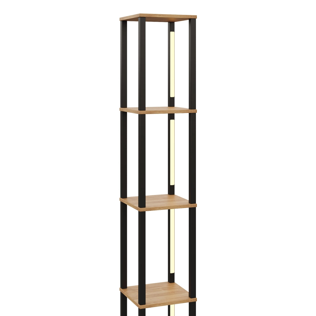 Libreria illuminata a 4 ripiani 26 x 26 x 165 cm, MDF, design moderno minimalista, LED a tre tonalit¨¤, nero e effetto legno