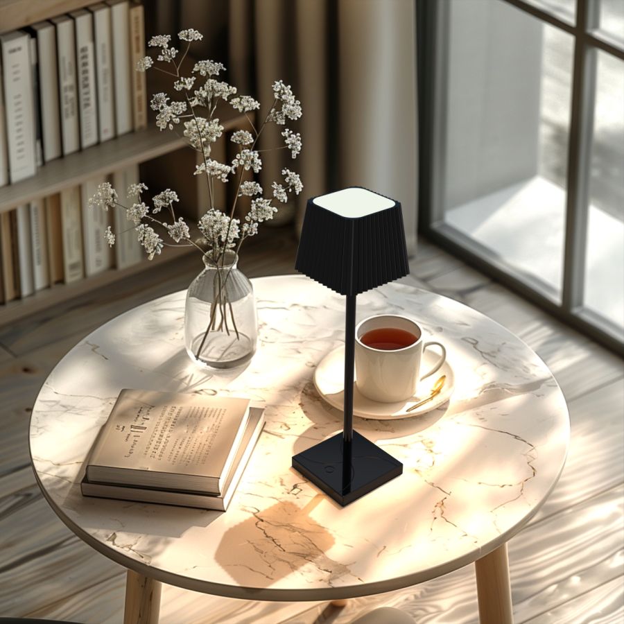 LAMPADA DA TAVOLO A LED NERO SENZA FILO DIMMER LUCE CALDA TOUCH RICARICA USB