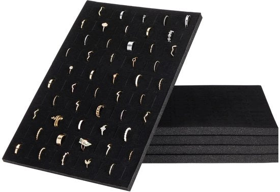 Set di contenitori in velluto a 5 pezzi, con 100 fessure ciascuno, display per gioielli, nero, 34 x 22,9 x 1,3 cm