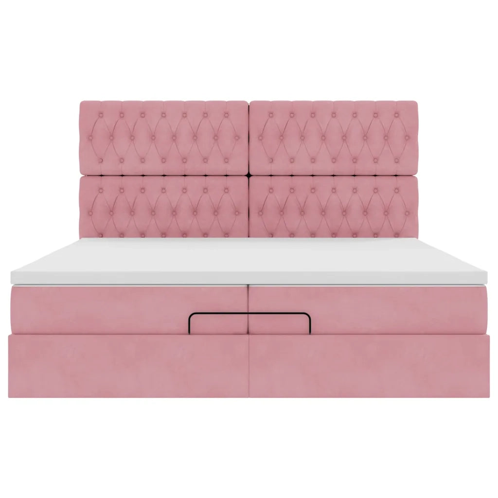 Struttura Letto Pouf con Materassi Rosa 200x200 cm Velluto 3313570