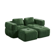 Divano modulare a 2 posti con due pouf e seduta profonda senza struttura portante in poliestere verde 198 × 162 × 67 cm