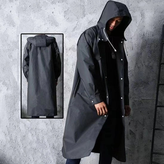 Trench coat adulto, impermeabile, giacca, cappuccio con corda poncho, visiera poncho, giacca impermeabile in EVA, adatta per escursioni, pesca, uscire con il cane e altre attività all'aperto - versione aggiornata in nero - L