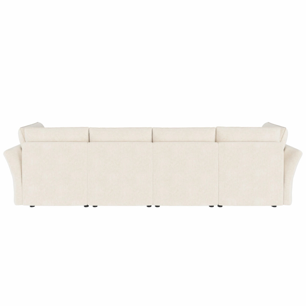 DIVANO Modulare U 289x137x84 cm in Chenille Beige con 2 pouf