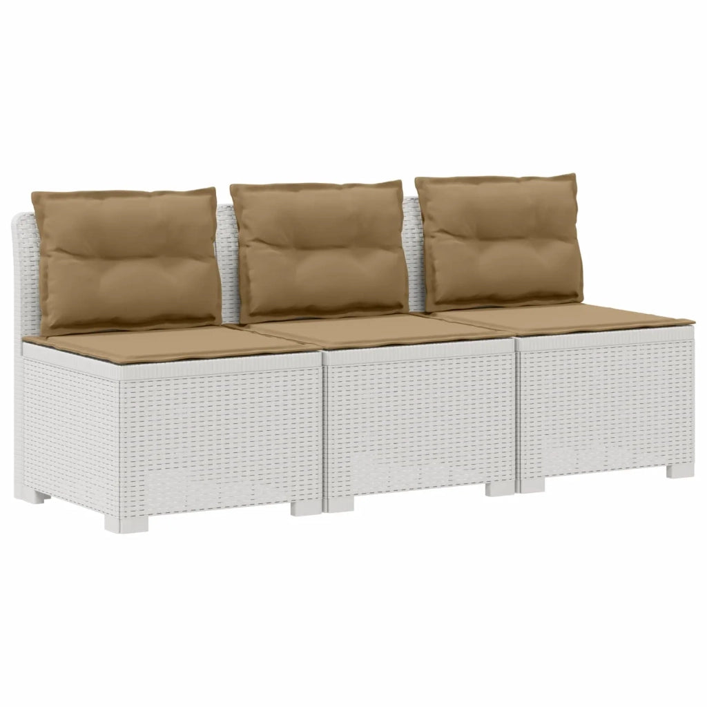Divano da esterno-Divano da Giardino 3 posti con cuscini in look rattan PP Bianco 291744