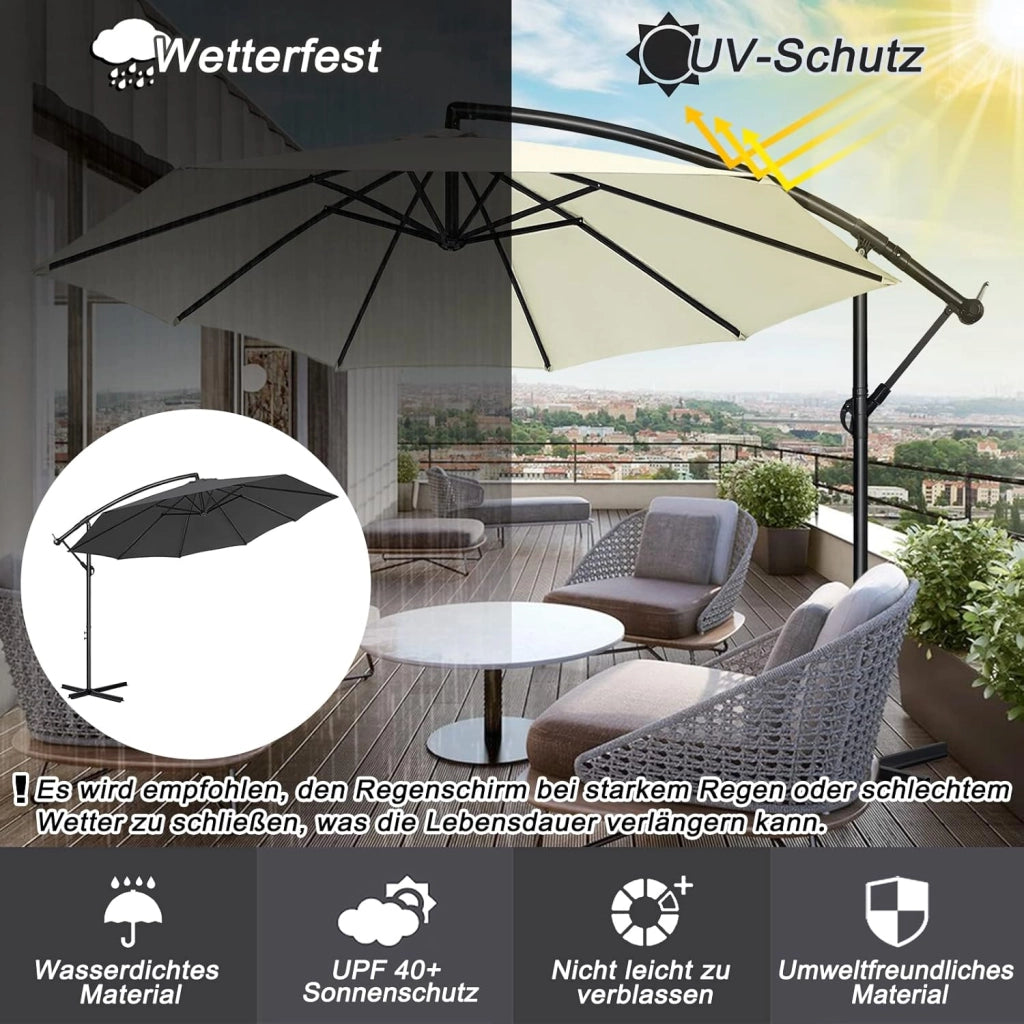 Ombrellone parasole con manovella, in alluminio, ombrellone da giardino, balcone, con supporto, protezione dai raggi UV, terrazza, giardino, spiaggia