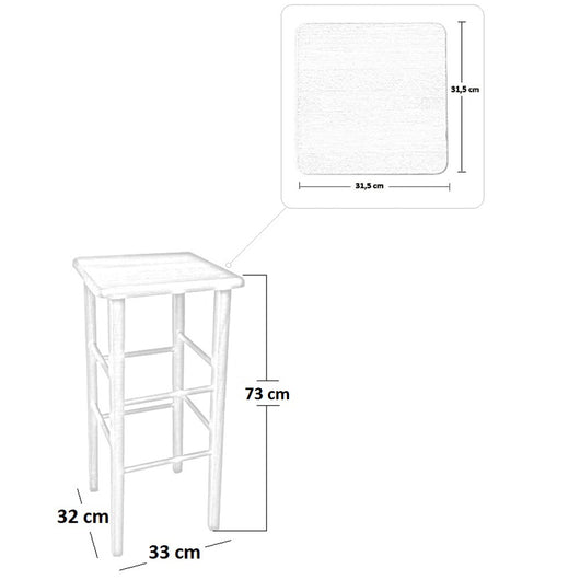 Sgabello alto 73 cm in legno grezzo con seduta quadrata in legno massello