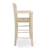 Seggiolone in legno grezzo da verniciare con seduta in paglia schienale a cuore