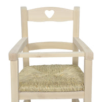 Seggiolone in legno grezzo da verniciare con seduta in paglia schienale a cuore