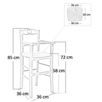 Seggiolone in legno grezzo da verniciare con seduta in paglia schienale a cuore