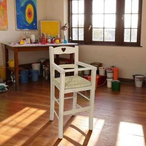 Seggiolone in legno grezzo da verniciare con seduta in paglia schienale a cuore