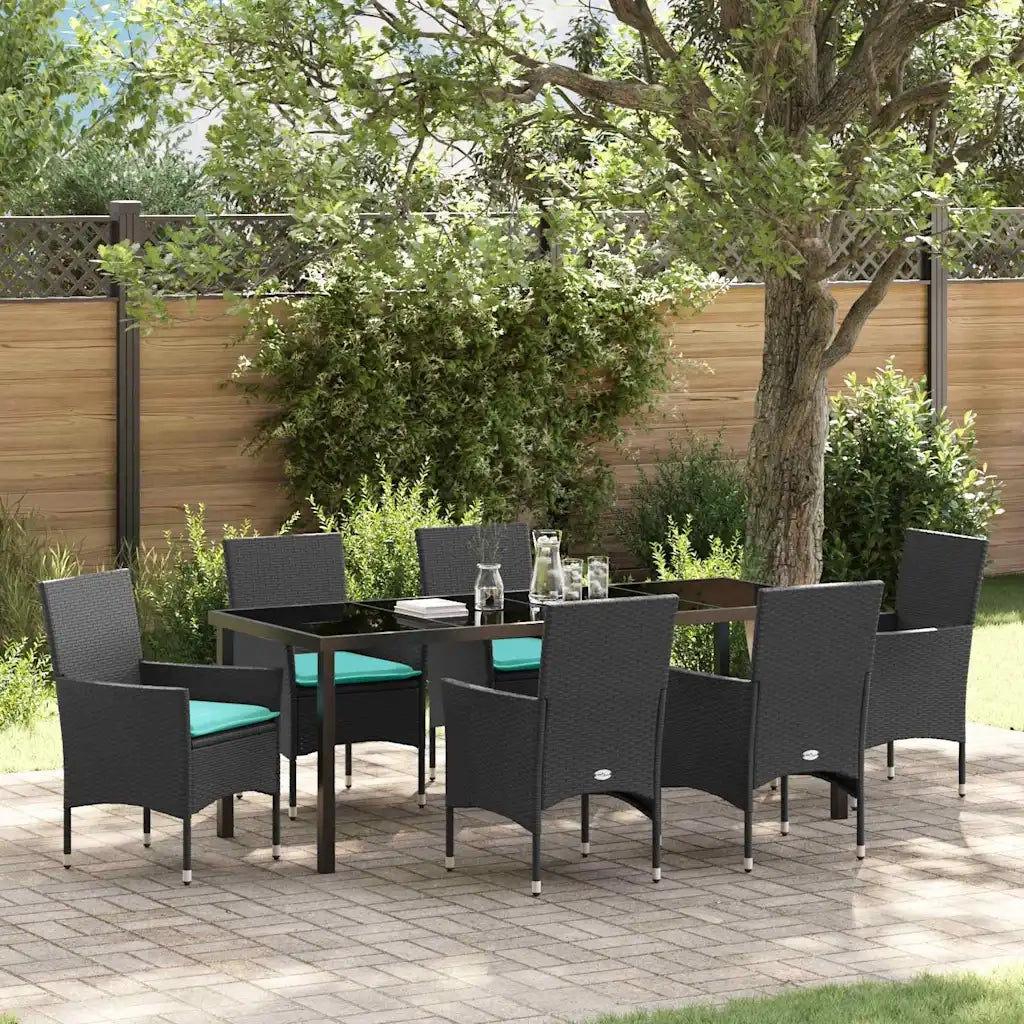 Set di tavolo e sedie con cuscino 7 pcs Nero Rattan in PE 3379840