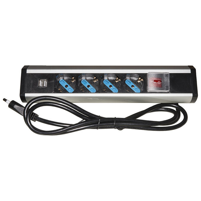 Link Multipresa da Tavolo 4 Prese Universali con 2 Porte Usb e Interruttore con Coperchio di Protezione Cavo 1,80mt Spina Tripolare Italiana 16A