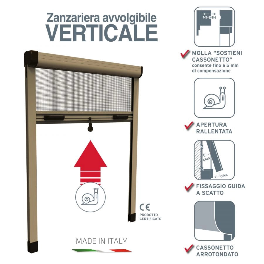ZANZARIERA BRONZO 80X170 APERTURA VERTICALE MODELLO ROTO