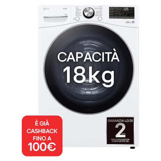 LG RH18U8AVCW Asciugatrice 18kg Pompa di calore DUAL Inverter Classe A+++, Motore Direct Drive, AI Dry, Wi-Fi, Bianca