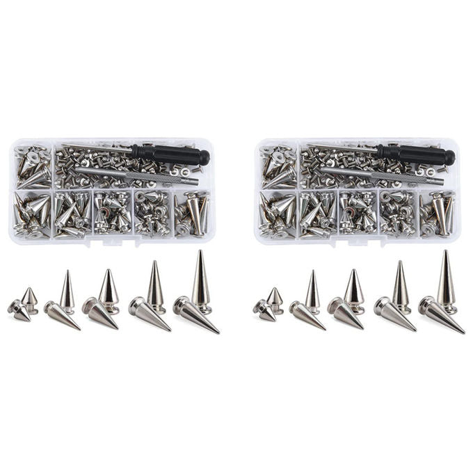 SUNXUE Kit 140 Borchie LED Coniche Argento Misto per Abbigliamento Fai da Te Decorazione