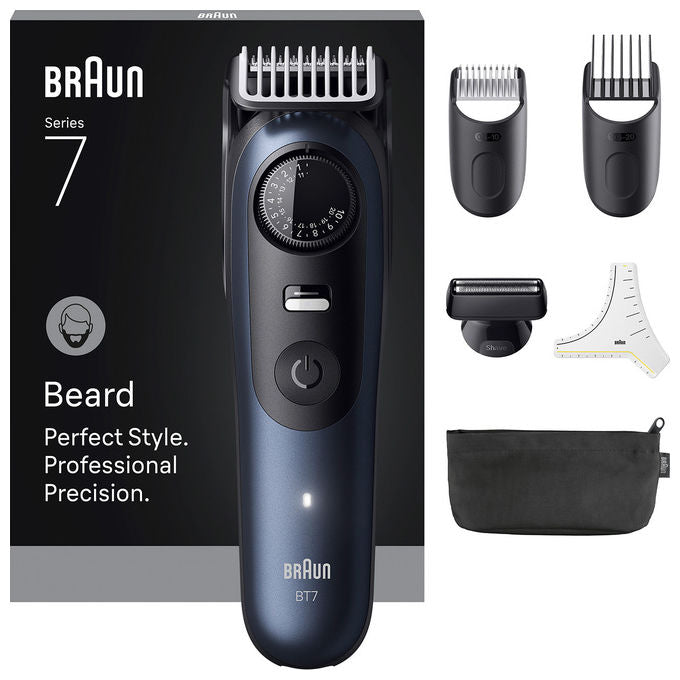 Braun Regolabarba BT7520 Nero e Blu 40 Lunghezze Wet and Dry Batteria 120 min