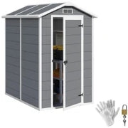Casetta da Giardino in Resina con Pavimento, Porta con Blocco e Finestra, 1.3 x 1.8 m, Grigio