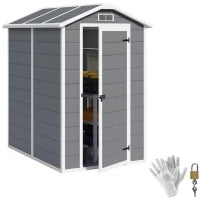 Casetta da Giardino in Resina con Pavimento, Porta con Blocco e Finestra, 1.3 x 1.8 m, Grigio
