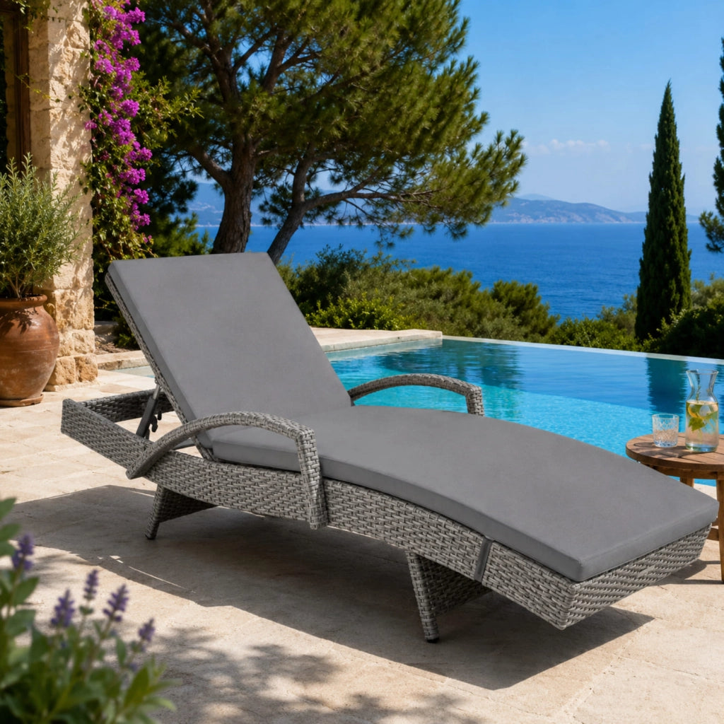 Lettino Prendisole Premium Da Esterno Con Cuscino Imbottito Schienale Regolabile E Design Moderno Per Relax Quotidiano 190 x 62 x 34 Cm Grigio