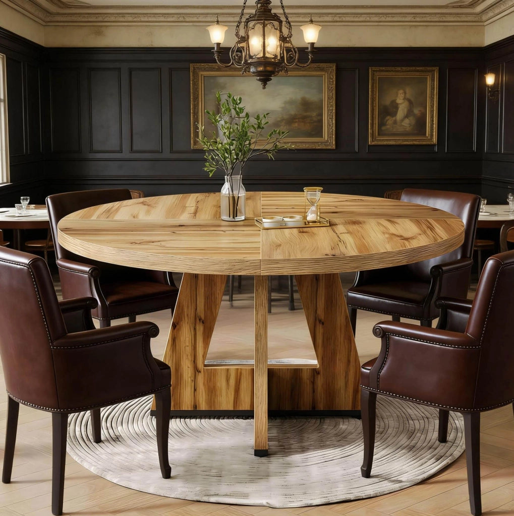 Tavolo da pranzo rotondo da 120 cm in legno ingegnerizzato; naturale