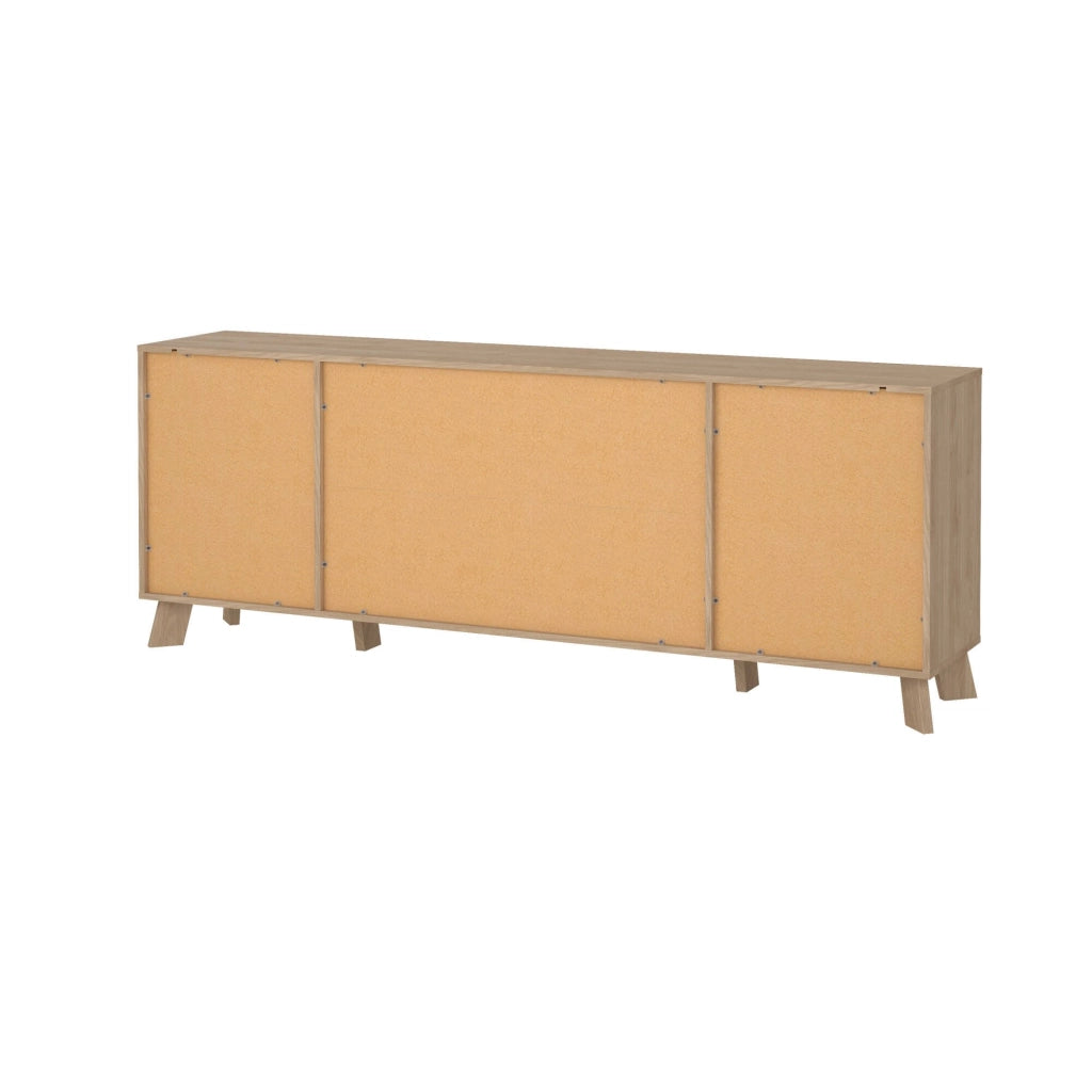 Credenza Wukong, Buffet da soggiorno, Madia da salotto, Dispensa da cucina, 196x39 h73 cm, Rovere e Bianco