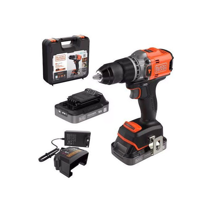 BLACK+DECKER Trapano Avvitatore Brushless 18V con Percussione BLD683D2XK-QW Arancione