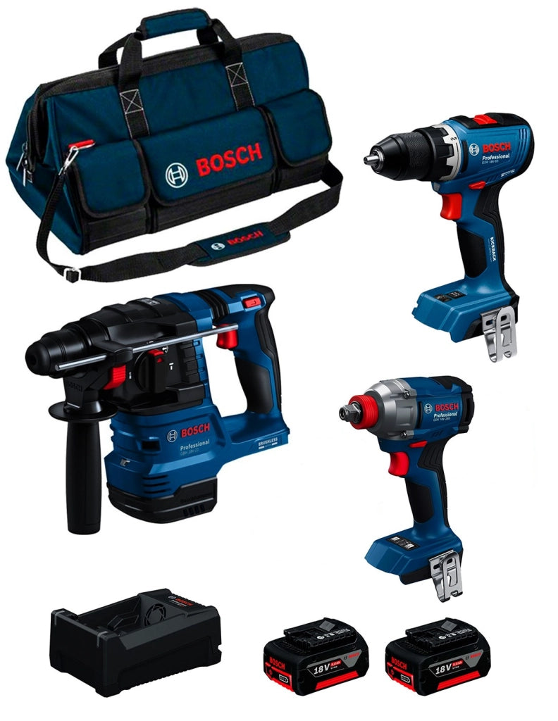 BOSCH Kit 0615A50093 (GSR 18V-65 + GDX 18V-285 + GBH 18V-22 + 3 x 5,0 Ah + GAL12V/18V-80 + Borsa)