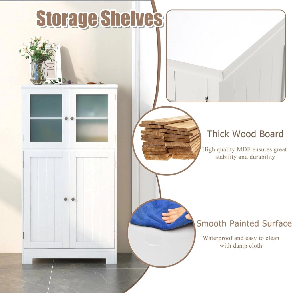Colonna da Bagno con 2 Armadio a Porta, Mobile da Bagno con 1 Ripiano Regolabile, Armadio per Soggiorno, WC, Camera da Letto, Cucina, 60 x 30 x 109 cm, Bianco