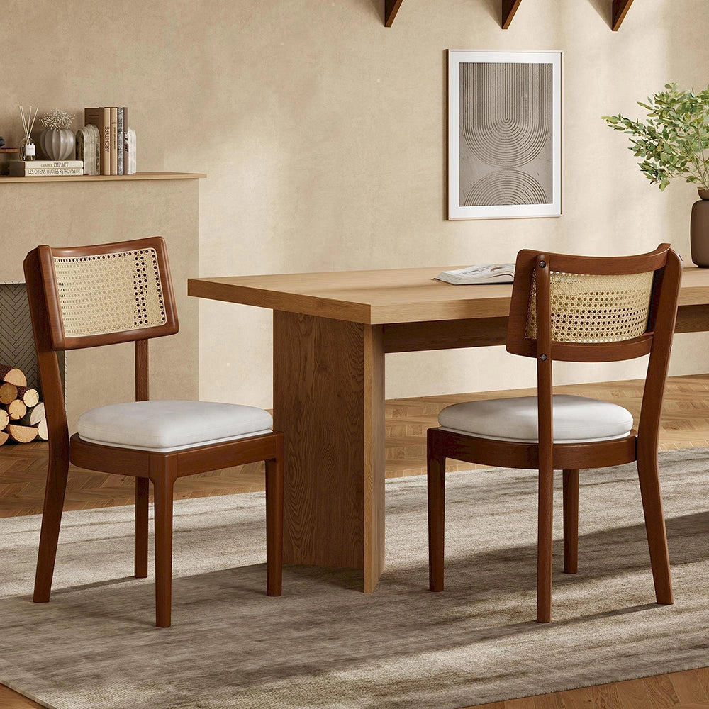 Set 2 sedie da pranzo - Xylo - legno e rattan lino/noce
