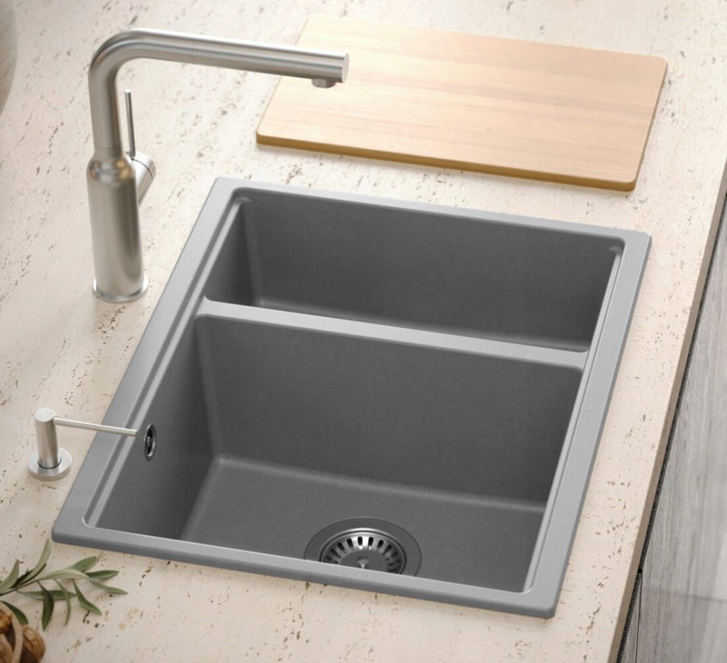 Lavello In Granito Logan 150 Grey Metallic Tappo oro