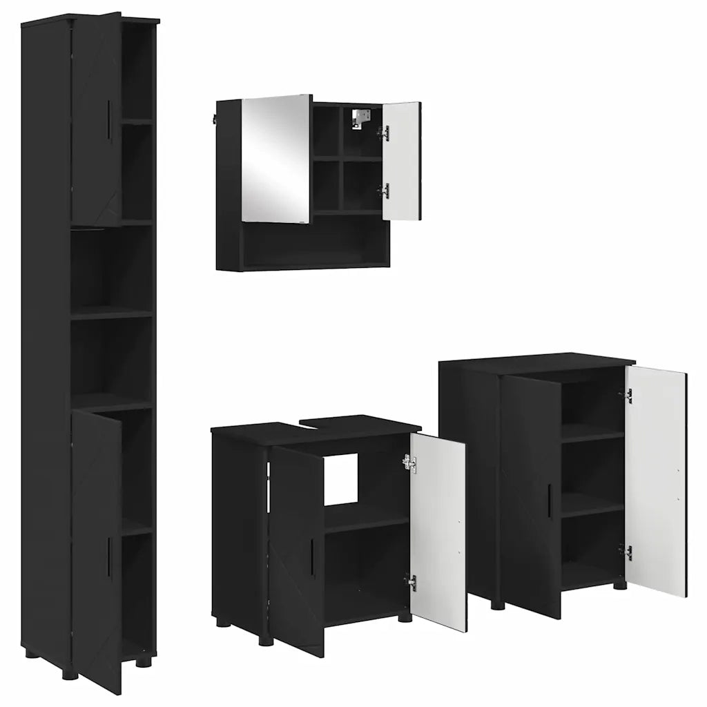 Set di mobili per il bagno Montaggio a parete 4 pcs Nero 3393004