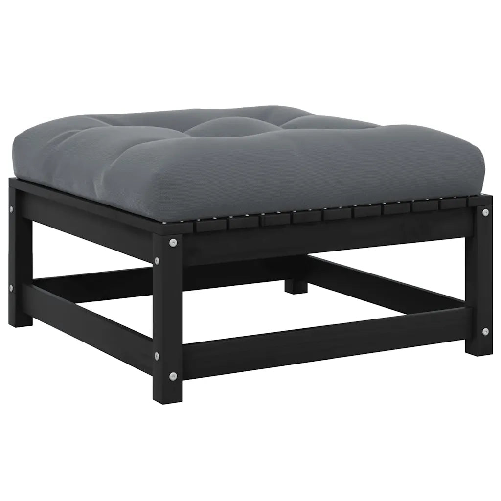 Sgabello da Giardino con Cuscino Nero in Legno Massello di Pinocod mxl 94743