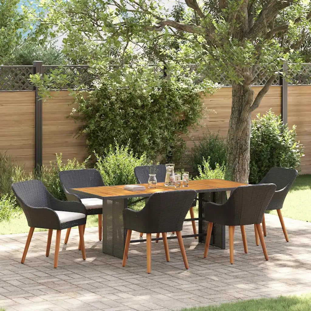 Set da Pranzo per Giardino con cuscino 7 pcs Nero polyrattan
