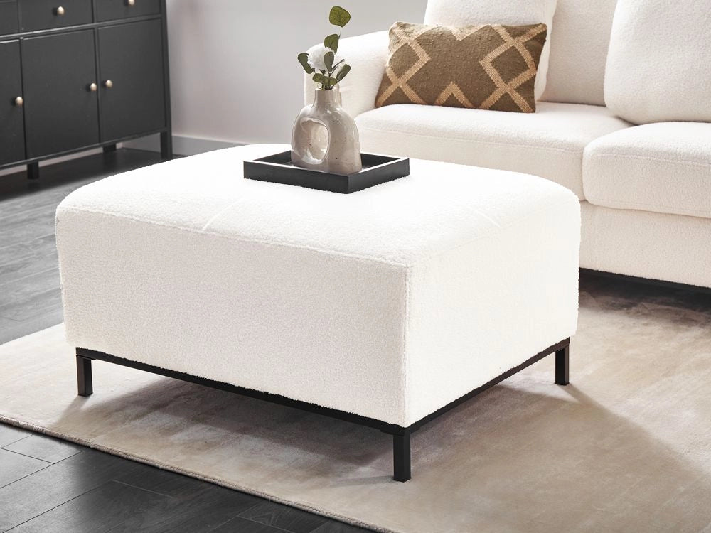 Pouf poggiapiedi ottomano in tessuto bouclè bianco Rettangolare Minimalista Moderno