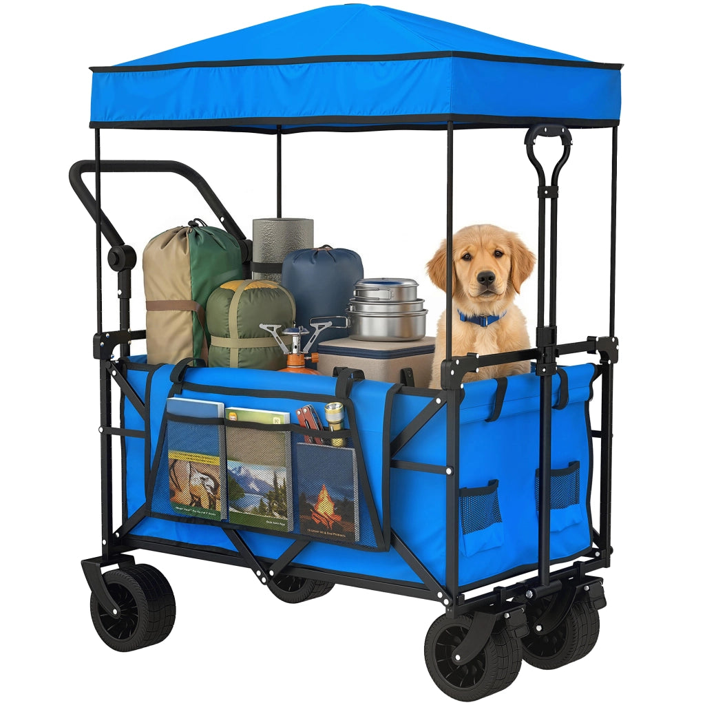 Carrello da Giardino Pleghevole con Ruote ¨C zephmum ¨C 125x59x133 cm Blu