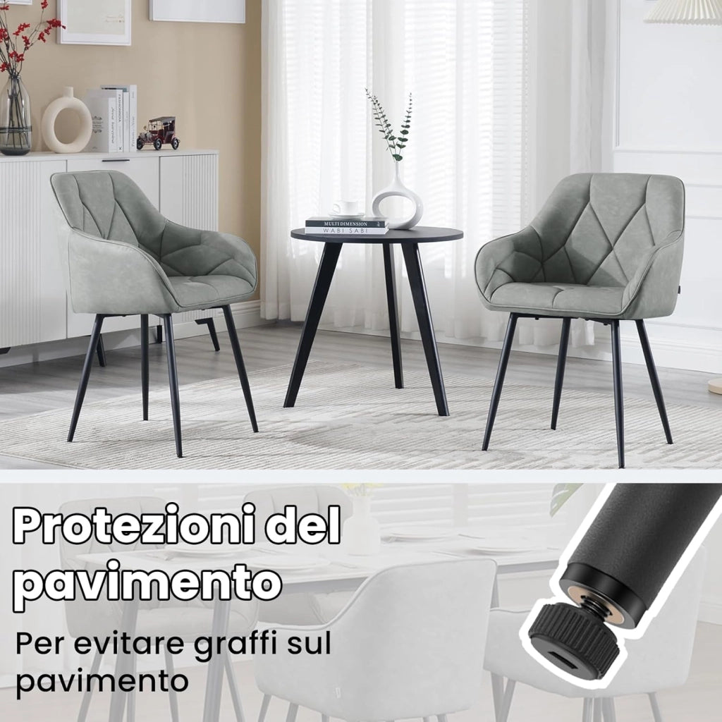 Set di 4 Sedie da Pranzo con Braccioli e Schienale, Sedie Cucina Moderna in PU Vintage, Poltrone da Salotto con Gambe in Metallo, Sedie ergonomiche per Ufficio, Grigio, Marrone, EZS03gr-4