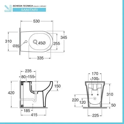 Sanitari filo muro traslati rimless Azzurra Pratica con sedile rallentato