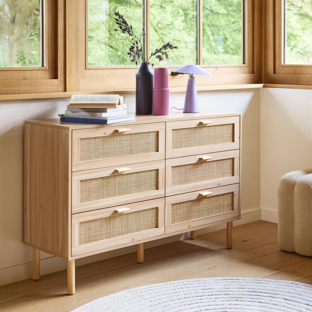 Cassettone con effetto canna e legno a 6 cassetti