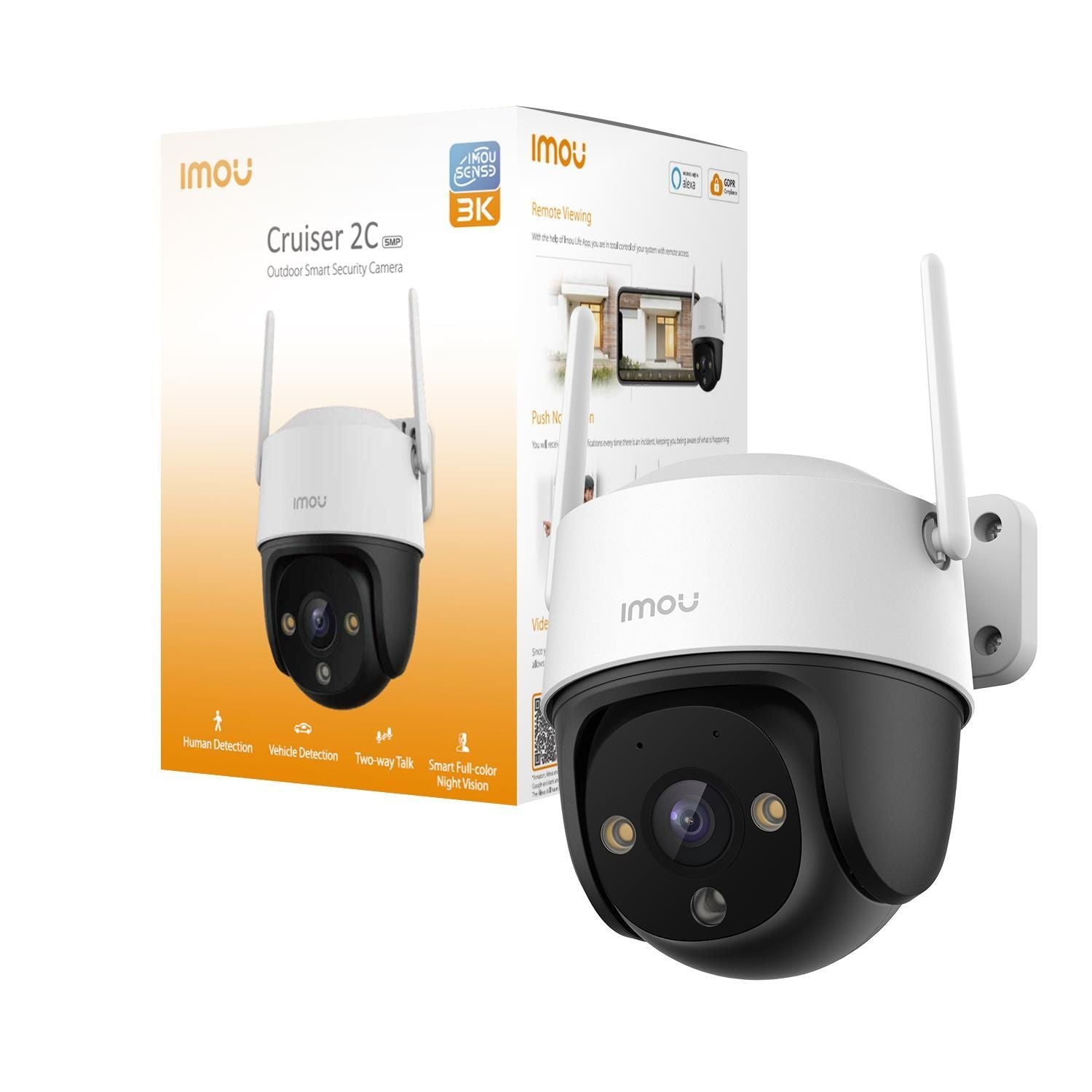 Imou Cruiser 2C 3K (5MP) - Telecamera Wi-Fi Esterno Motorizzata 360° - Visione Notturna a Colori, IP66, Tracciamento Intelligente, Rilevamento Umano con Faretto e Sirena, Audio Bidirezionale