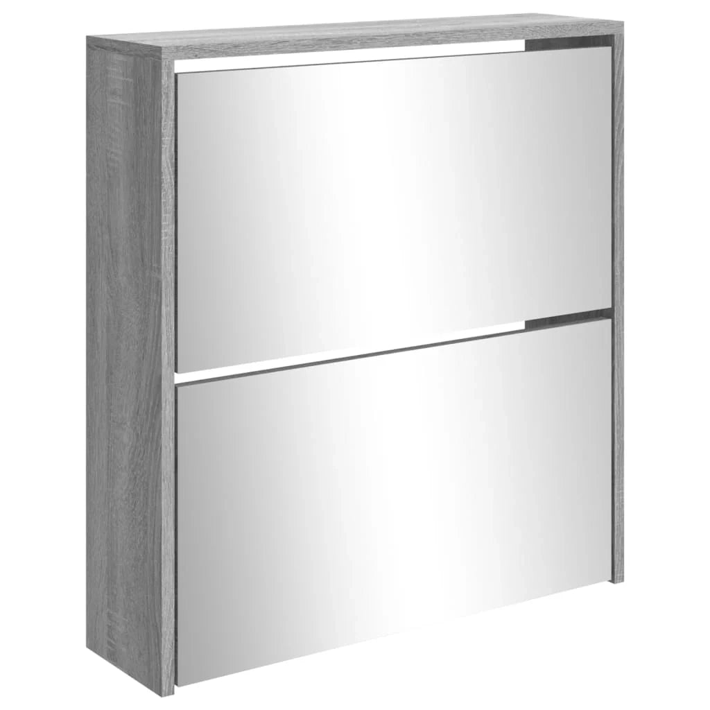 Scarpiera mobiletto portascarpe mobile per ingresso/corridoio/soggiorno con specchio 2 ripiani rovere Sonoma 63 x 17 x 67 cm grigio 02_0021881
