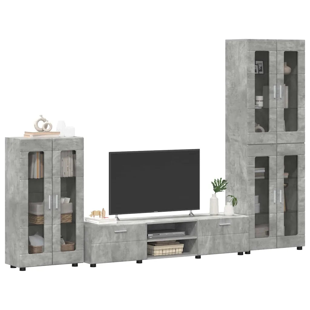 Set mobile TV con porta FLORIN Grigio cemento Legno multistrato